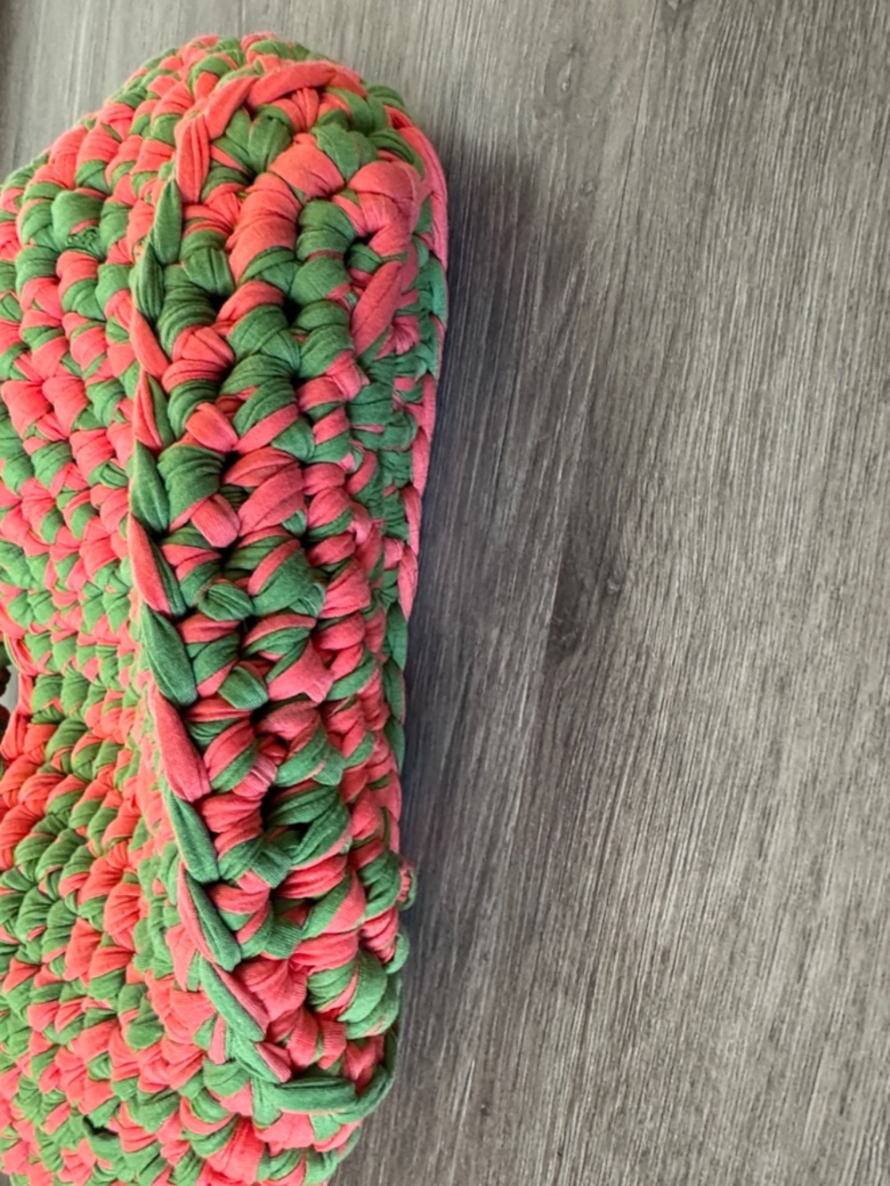 Large Handmade Pink & Green Crochet Shoulder Bag - Picture 3 of 7